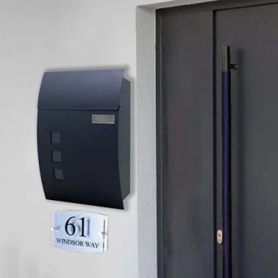 Image of DWD Postbox, Sleek Modern Wall Mounted Lockable Post Letter Box with Viewing Windows, Nameplate, and Keys, Easy to Install, Anthracite Grey