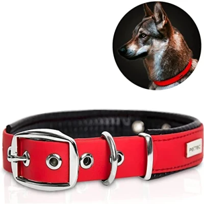 Image of PetTec Comfortable Dog Collar, Permanent &amp; Robust; Made with Strong, Tear Resistant Trioflex, Perfect Size for Big or Small Dogs, Great Fit Padding Weatherproof and Waterproof (Red)