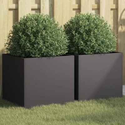 Image of vidaXL 2pcs Black Rectangular Planters Cold rolled Steel for Outdoor/Garden/Balcony 42x40x39 cm