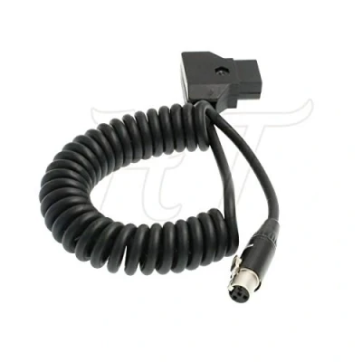 Image of HangTon TVLogic Alphatron EVF Monitor Coiled Power Cable V mount D tap to Mini XLR 4 Pin