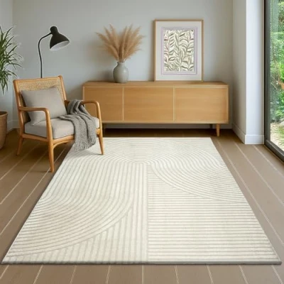 Image of the carpet Everest modern short pile with high low effect, 3D density and pleasantly soft, Scandinavian design, cream, 200 x 290 cm