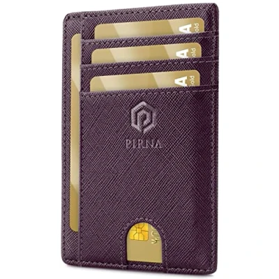 Image of Slim Wallet for Men RFID Blocking Minimalist Credit Card Holder Thin with Small Money Pocket &amp; Gift Box (Purple)