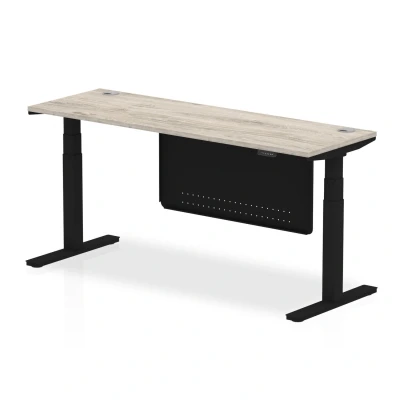 Image of Air 1800x600 Height Adjustable Desk Grey Oak CP Black Leg Modesty Pnl