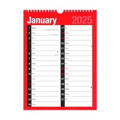 Image of 2025 Calendar Month To View A4 Large 2 Column Spiral Bound Wall Planner 120 GSM Paper