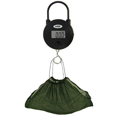 Image of NGT Carp Coarse Fishing Black Digital Weigh Scales with Deluxe Green Soft Mesh Fish Holding Sling