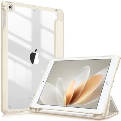Image of FINTIE Hybrid Case with Pencil Holder for iPad 6th Generation 2018/ 5th Gen 2017/ Air 2/ 9.7&#039;&#039; Shockproof Protective Transparent Hard Back Cover Beige