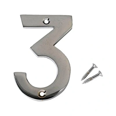 Image of Merriway BH04330 Polished Chrome Screw On House Flat Gate Post Numeral 75 mm (3 Inch) Number 3