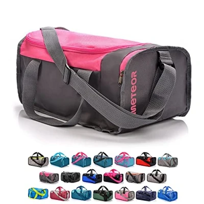 Image of Sports Bag Gym Holdall Men Women Duffel Shoulder Fitness Swimming Pool Travel Holiday Strap Cabin Luggage Weekender Overnight Camping Small 20L Large 40L (Pink/Grey, 20 L)