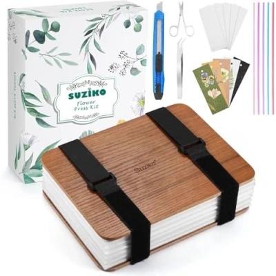 Image of Suziko Flower Press, Professional Press Kit Preservation 6 Layers 6.3 x 8.3 inch Pressing for Adults Kids Great Gift Arts &amp; Crafts Lover (Brown)