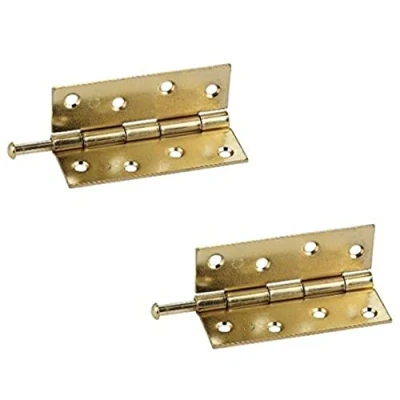 Image of Merriway BH03837 (2 Pcs) 100mm (4 inch) EB Steel Loose Pin Narrow Utility Hinges, 100 mm Brass Plated Pack of 2 Pieces