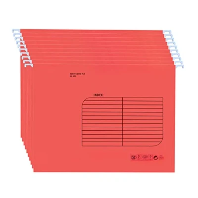 Image of A4 Suspension Files 25PCS Reinforced Hang Folders Filing Cabinet Adjustable Tabs Hanging Organizer File for Office School Work (Red)
