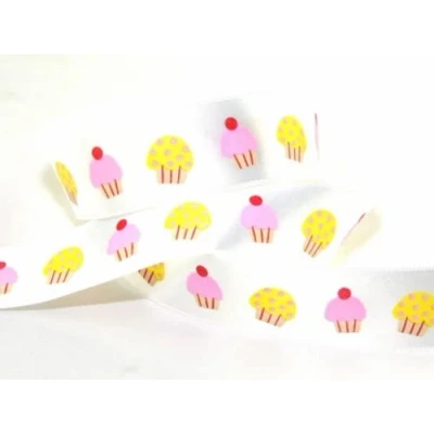 Image of 25mm Berisford Party Cupcakes Print Ribbon 1 Multicoloured per metre