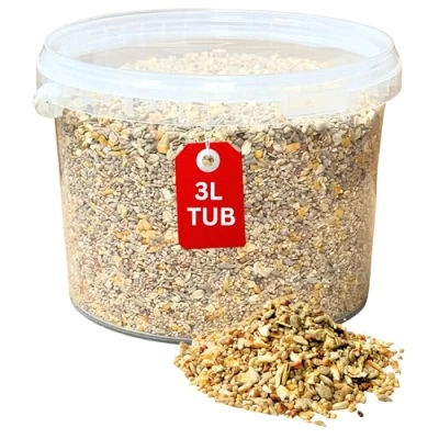 Image of Beewarm Premium Wild Bird Food 3L No Mess Seeds for Garden Birds High Energy, Feed (3L Tub, Seeds)