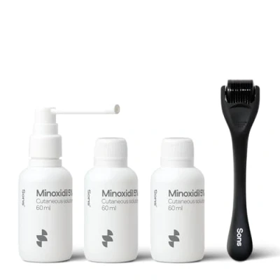 Image of Sons Minoxidil 5% Cutaneous Solution and Dermaroller Hair Regrowth &amp; Thickening For Loss Thinning in Men Stimulates Collagen Reactivates Shrunken Follicles Roller 3 Month Supply