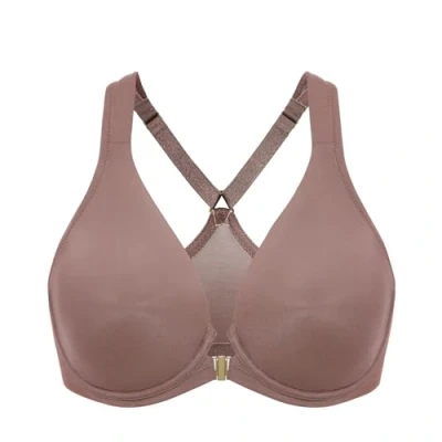 Image of Delimira Women&#039;s Front Fastening Bras Seamless Unlined Racer Back Plus Size Underwired Plunge Bra Brown Purple 36C
