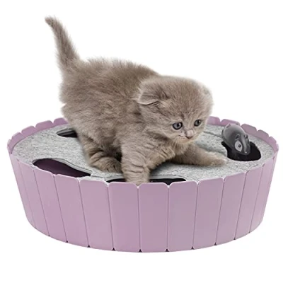 Image of Pawaboo Interactive Cat Toy with Running Mouse, Electronic Motion Automatic Teaser for Indoor Cats, Pop and Play Hide Seek Hunting Mouse Pet Kitten Fun Exercise, Purple