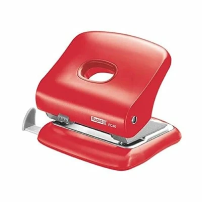 Image of Rapid Fashion FC30 Strong 2 Hole Punch, Punches up to 30 Sheets, Adjustable Guide Bar, Ergonomic Design, Light Red, 5000360