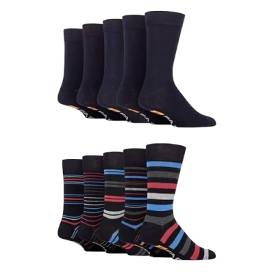 Image of Farah Mens Patterned Bamboo Socks Plain Classic Colourful Soft Breathable Cooling for Casual Wear or Suit 10 Pair Multipack Size 6 11 Navy Stripe