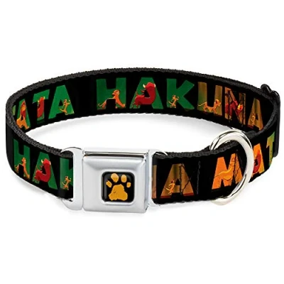 Image of Dog Collar Seatbelt Buckle Hakuna Matata Black Lion King Scenes 16 to 23 Inches 1.5 Inch Wide