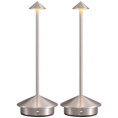 Image of NEWSEE 2 Pack Mini Cordless Table Lamp, Portable LED Desk 4000mAh Rechargeable Battery Powered Lighting, Stepless Dimming for Bedroom, Dining Room, Coffee Shop, Camping (Brushed Nickel)