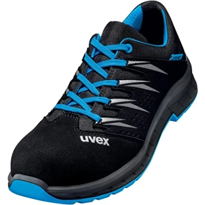 Image of Uvex 2 Trend Work Shoes for Men &amp; Women, Safety S1 SRC with Steel Toe Cap, Black/Blue, Size 10