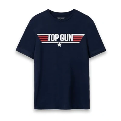 Image of Top Gun Maverick Mens T Shirt Adults Eagle Logo Short Sleeve Graphic Tee in Navy Fighter Jet Vintage Style USA Action Movie Apparel Iconic Film Series Merchandise Gift