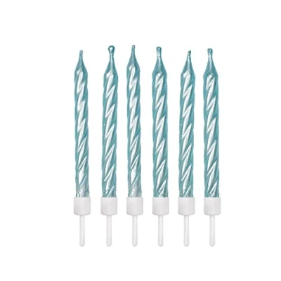 Image of Anniversary House Pack of 12 Pearlescent Light Spiral Birthday Candles with Holders, 7.5 Centimeters, Celebration Cake Decoration, AHC182, Blue Metallic