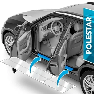 Image of uProtect Car Door Sill Protectors for Polestar 2 I 2020 2024 Paint Protection Film Kick Plates Panel Covers Clear Transparent