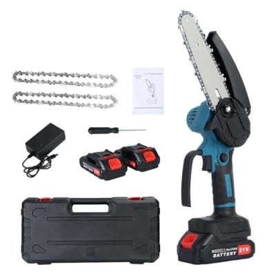 Image of HshDUti Mini Chainsaw Cordless 6 Inch, Portable Electric Battery Powered, Handheld Small Chain Saw with 2x21V Batteries, Perfect for Wood Cutting, Tree Trimming, Gardening Camping