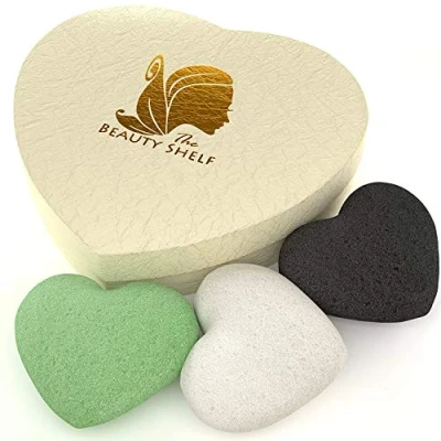 Image of The Beauty Shelf Konjac Sponge (3 Pack) Charcoal, Green Tea &amp; Natural White Facial Cleansing Exfoliating Sponges