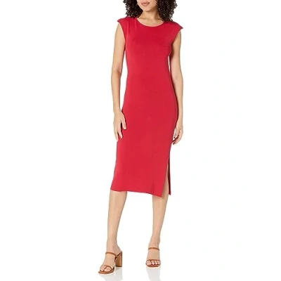 Image of The Drop Women&#039;s Laila Power Shoulder Twist Back Midi Sweater Dress, Flame Red, S