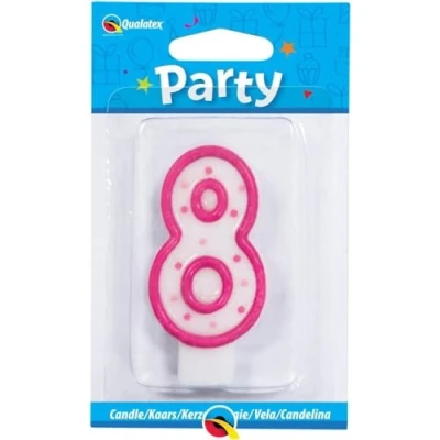 Image of Qualatex Candle Age 8, 8th Birthday Candle, Cake 8 Eighth Birthday, 26585, Pink