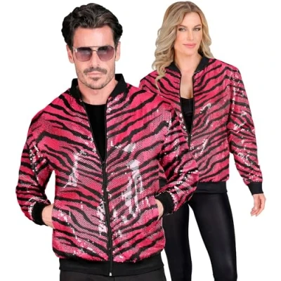 Image of Widmann Party Fashion Bomber Jacket, Sequin Vest, Outfit, Disco Fever, Animal Print