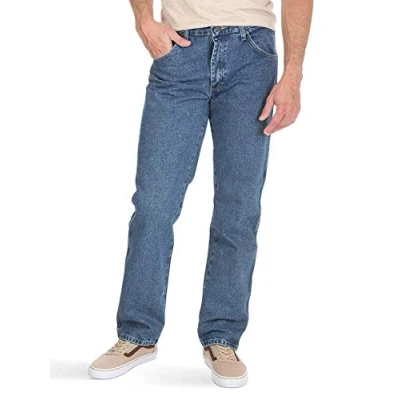 Image of Wrangler Authentics Men&#039;s Mens Classic Regular fit Jeans, Stonewash Dark, 36W 31L UK
