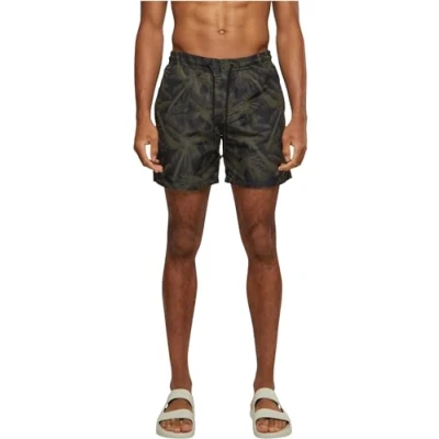 Image of Urban Classics Pattern Swimming shorts, Men&#039;s, Size: 3XL, Palm/olive