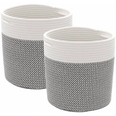 Image of vidaXL Storage Baskets 2 pcs Grey and White Ø28x28 cm Cotton