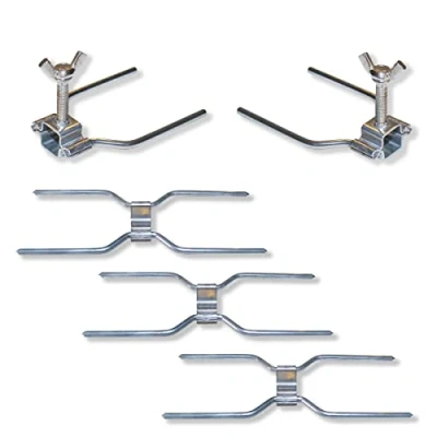 Image of GOLDMAN SERVICE Steel Chicken Rotisserie Skewers Kit Forks for Professional Universal with 3 Double Center Staples and 2 Sides Screw