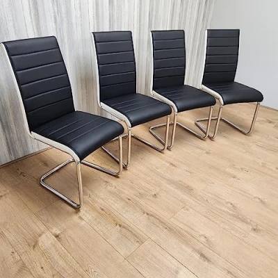 Image of KOSY KOALA Dining Chairs High Back Set Of 4 Faux Leather Padded Marco Chrome Black White Kitchen Room
