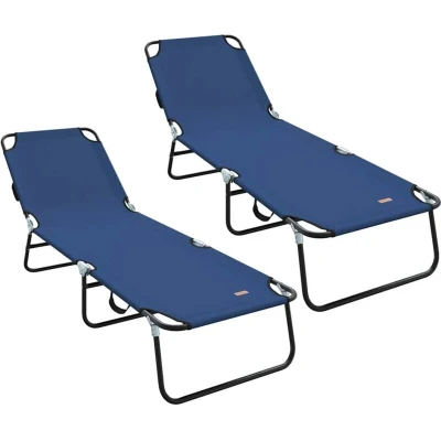 Image of vidaXL Folding Sun Lounger 2 pcs Portable Blue 600D Oxford Fabric