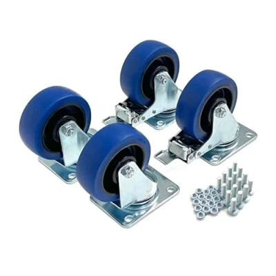 Image of PENN Elcom 4&quot; Blue Swivel Caster Kit with Fasteners 2 Casters &amp; Braked