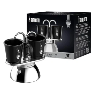Image of Bialetti Mini Express Induction Coffee Maker, Aluminium, Black, 2 Cups