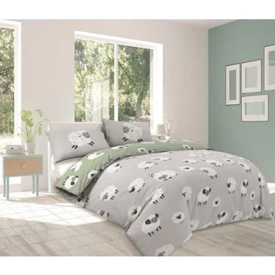 Image of Grey Fluffy Sheep King Duvet Cover Set Reversible PolyCotton Bedding (GREY, King)