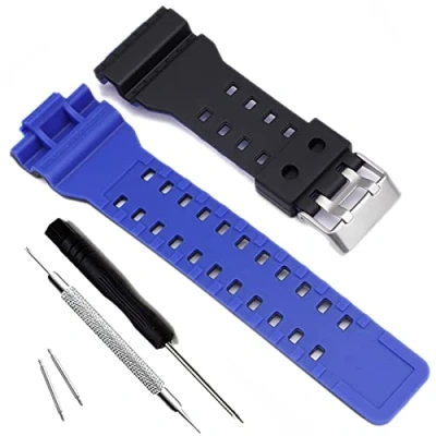 Image of MyTime Natural Resin Replacement Watch Band Strap for Casio Mens G Shock GD120/GA 100/GA 110/GA 100C (Black+Blue)