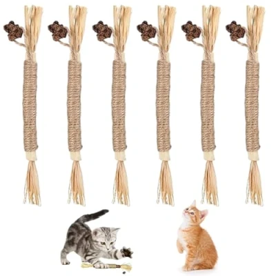Image of Devenirriche Cat Chew Toy, 6PCS Kitten Teething Toys Natural Teeth Cleaning for Indoor Stress Release