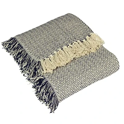 Image of furn. Jasper Throw Navy Cotton Size 130 cm x 180