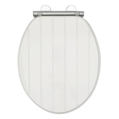 Image of AQUALONA® Luxury Soft Close MDF Moulded Wood Toilet Seat with Quick Release Button Durable Hinges Comfortable, Easy to Clean and Install Universal Fittings (White Tongue Groove Seat)