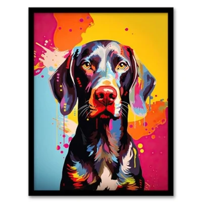 Image of Artery8 Shorthaired German Pointer Dog Lover Gift Pet Portrait Colourful Artwork Painting Framed Wall Art Print 18X24 Inch