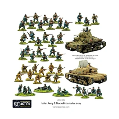 Image of Warlord Games Italian Army &amp; Blackshirts Starter 28mm Scale Plastic Miniatures for Bolt Action Highly Detailed World War 2 Table top Wargaming