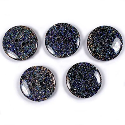 Image of Iridescent Glitter Round 2 Hole Buttons 17mm Wide Pack of 5 (Black)