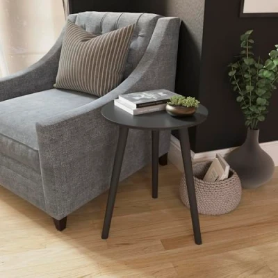 Image of Vida Designs Round Side Table, Small End Table for Living Room, Bedroom, Spaces, Easy Assembly H51 x W40 D40 cm (Black)
